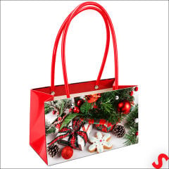 Yılbaşı Kozalak Baskılı Karton Hediye Çantası 22×14×11 cm