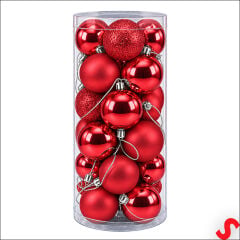 Yılbaşı Ağaç Süsü Top, Parlak Mat Simli Kırmızı, 5cm x 24 Adet