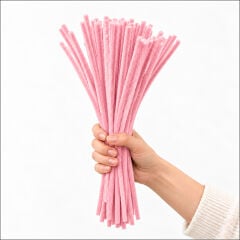 Şönil Çubuk 8 mm Kalınlık 30 cm Uzunluk, 100 adet - Pembe