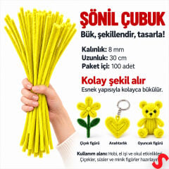 Şönil Çubuk 8 mm Kalınlık 30 cm Uzunluk, 100 adet - Sarı