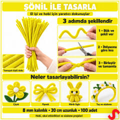 Şönil Çubuk 8 mm Kalınlık 30 cm Uzunluk, 100 adet - Sarı