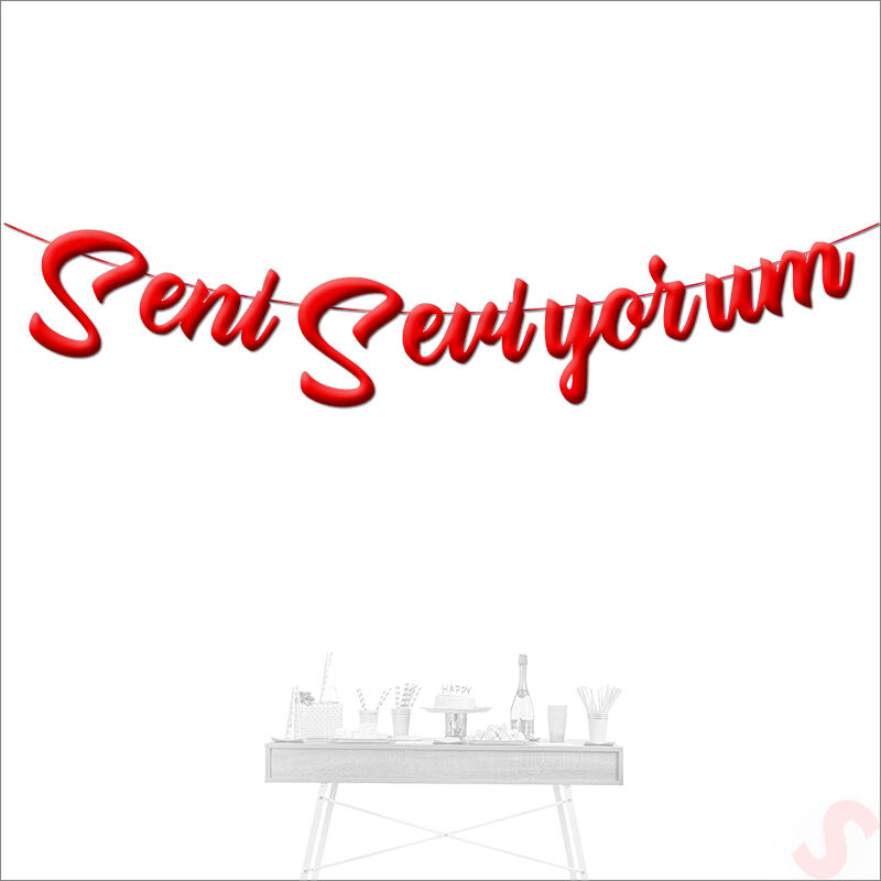 Seni Seviyorum Metalik Karton Banner, 115 cm