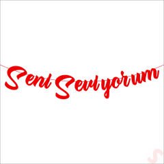 Seni Seviyorum Metalik Karton Banner, 115 cm