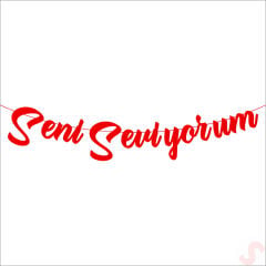 Seni Seviyorum Metalik Karton Banner, 115 cm