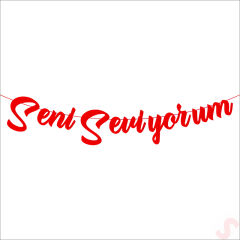 Seni Seviyorum Metalik Karton Banner, 115 cm