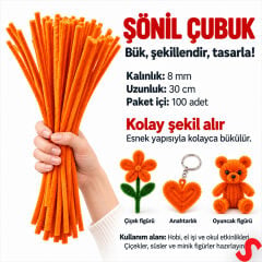 Şönil Çubuk 8 mm Kalınlık 30 cm Uzunluk, 100 adet - Turuncu