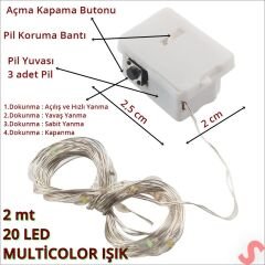 2 mt Multi Renk 20 Ledli Pilli Peri Led Işık