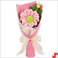 PVC Kutulu Şönil Papatya Çiçek Buketi - 24 cm Pembe