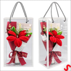PVC Kutulu Şönil Zambak Çiçek Buketi - 28 cm Kırmızı