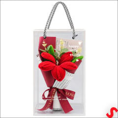 PVC Kutulu Şönil Zambak Çiçek Buketi - 28 cm Kırmızı