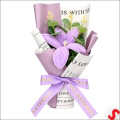 PVC Kutulu Şönil Zambak Çiçek Buketi - 28 cm Lila