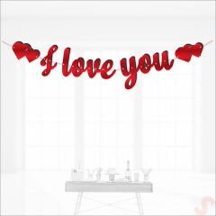 I Love You Metalik Karton Banner, 145 cm