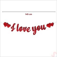 I Love You Metalik Karton Banner, 145 cm