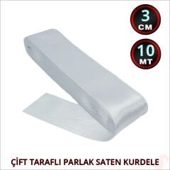 Saten Kurdele, 3cm x 10mt - Gümüş