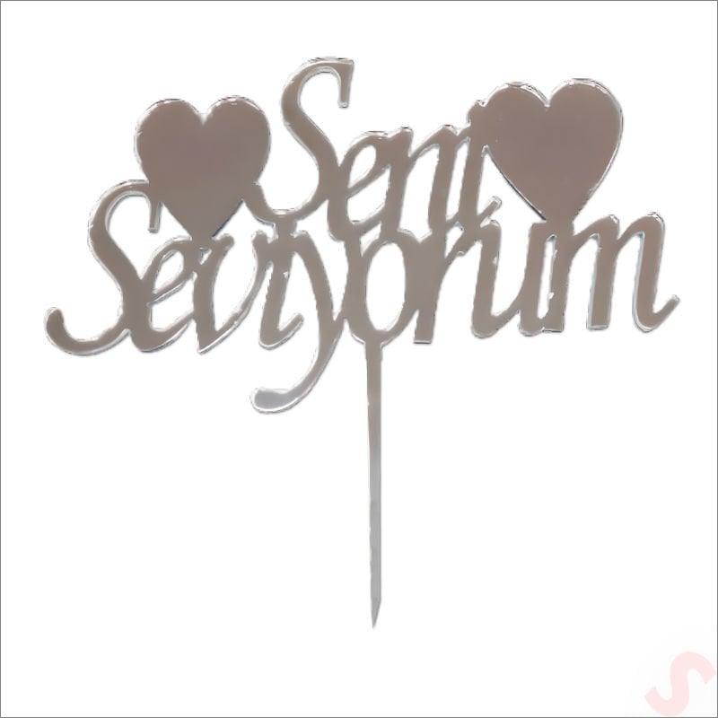 Seni Seviyorum Ayna Pleksi Pasta SüSü, 14cm x 14cm - Gümüş