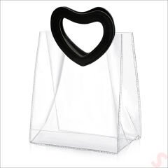 Siyah Deri Kalp Saplı Şeffaf PVC Çanta, 28x25x14cm - 1 Adet