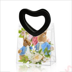 Siyah Deri Kalp Saplı Şeffaf PVC Çanta, 28x25x14cm - 1 Adet