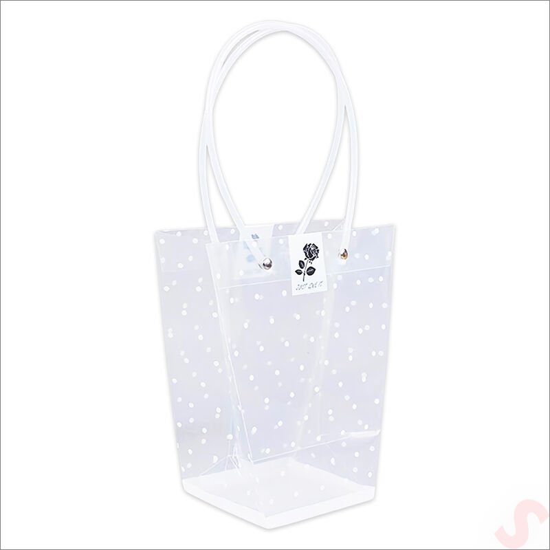 Beyaz Saplı Şeffaf PVC Çanta, 35x26,5x13cm - 1 Adet