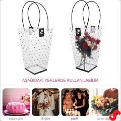 Beyaz Saplı Şeffaf PVC Çanta, 35x26,5x13cm - 1 Adet