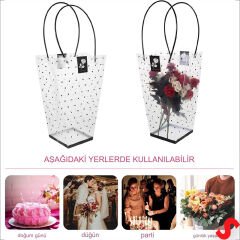 Beyaz Saplı Şeffaf PVC Çanta, 35x26,5x13cm - 1 Adet