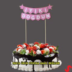 İyi Ki Doğdun Banner Pasta SüSü, Pembe Gümüş - 22cm x 18cm