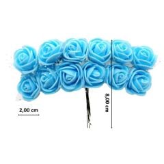 Yapay Çiçek, 12 Adetli Tüllü Lateks Gül, 8 cm, Mavi - 12 Demet