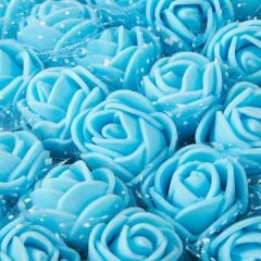 Yapay Çiçek, 12 Adetli Tüllü Lateks Gül, 8 cm, Mavi - 12 Demet