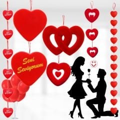 Kalp Sarkıt Asma Süs, Seni Seviyorum Baskılı - 25 cm x 25 cm