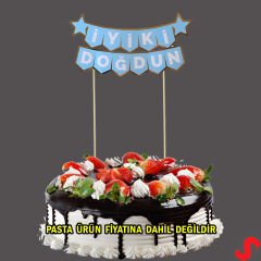İyi Ki Doğdun Banner Pasta SüSü, Mavi Altın - 22cm x 18cm