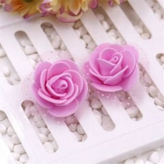 Yapay Çiçek, 12 Adetli Tüllü Lateks Gül, 8 cm, Pembe - 12 Demet