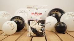 Happy Birthday Baskılı Beyaz ve Siyah, 30cm Balon - 8 Adet