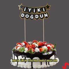 İyi Ki Doğdun Banner Pasta SüSü, Siyah Altın - 22cm x 18cm
