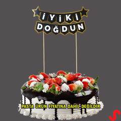 İyi Ki Doğdun Banner Pasta SüSü, Siyah Altın - 22cm x 18cm