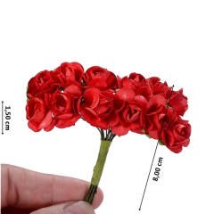 Yapay Çiçek, 12 Adetli Minik Kağıt Gül, 8 cm, Kırmızı - 12 Demet