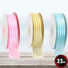 Şifon Kurdele, 4 Yollu ve Saten Çizgili, 2,50 cm x 23 mt - MAVİ