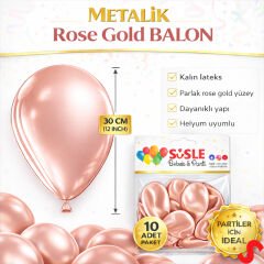 Metalik Parlak Balon, 30 cm x 10 Adet - Rose Gold