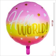 Hello World Baby Folyo Balon, 45cm - Pembe