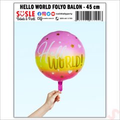 Hello World Baby Folyo Balon, 45cm - Pembe