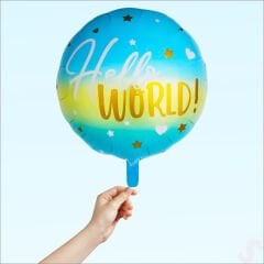 Hello World Baby Folyo Balon, 45cm - Mavi