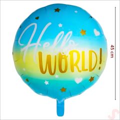 Hello World Baby Folyo Balon, 45cm - Mavi
