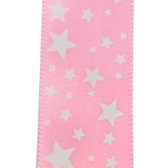 Saten Kurdele, Yıldız Baskılı, 2,50 cm x 23 mt - PEMBE