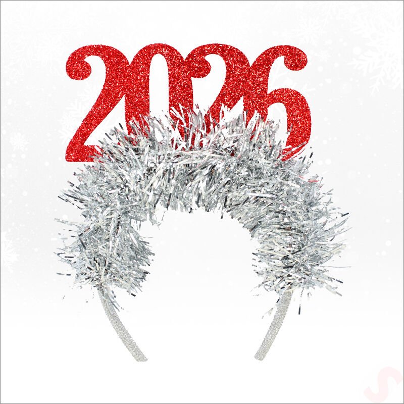 Yılbaşı 2026 Simli Taç - Kırmızı