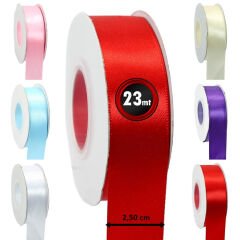 Saten Kurdele, 2,50 cm x 23 mt - 6 Renk Seçenekli -