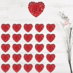 Polyester Kalp Fiyonk, 1,3 cm - 25 Adet - KIRMIZI