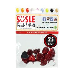 Polyester Kalp Fiyonk, 1,3 cm - 25 Adet - KIRMIZI