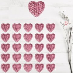 Polyester Kalp Fiyonk, 1,3 cm - 25 Adet - PEMBE