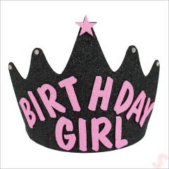 Birthday Girl Taç, Siyah - Pembe, 1 Adet