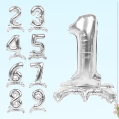 3 Rakam Ayaklı Folyo Balon, 65 cm - Gümüş