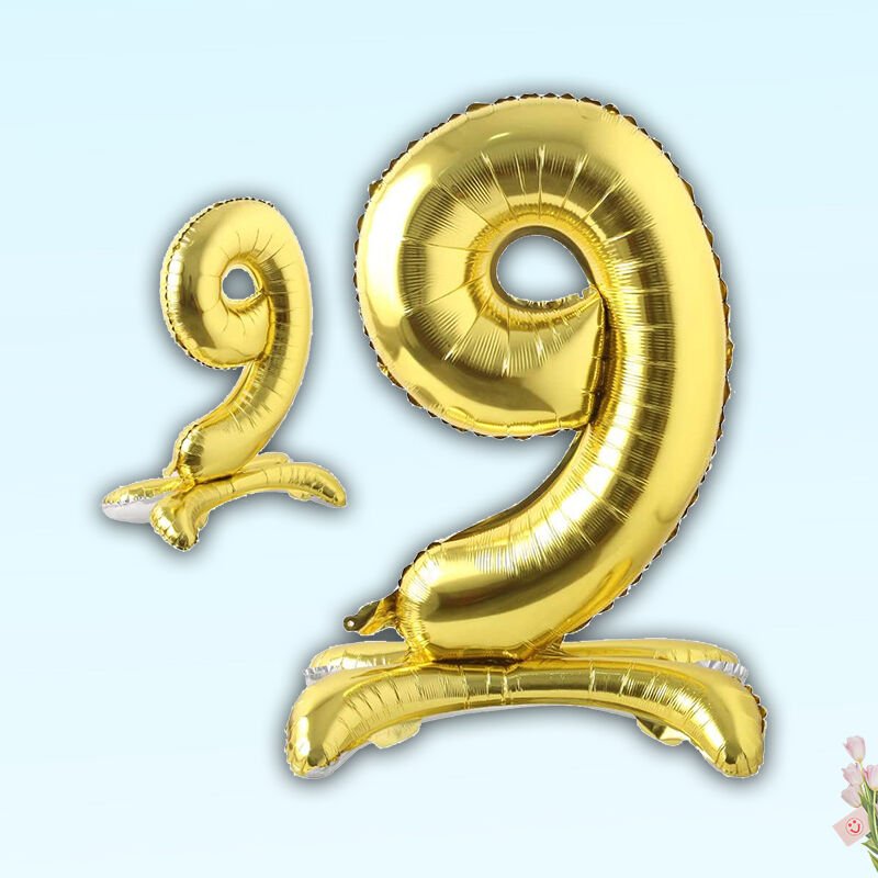 9 Rakam Ayaklı Folyo Balon, 65 cm - Altın