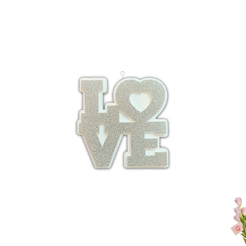 Love Strafor Süs, 25cm x 25cm - Gümüş